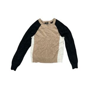 Charter Club Luxury Cashmere Sweater Womens Large Colorblock Tan Black Cream L